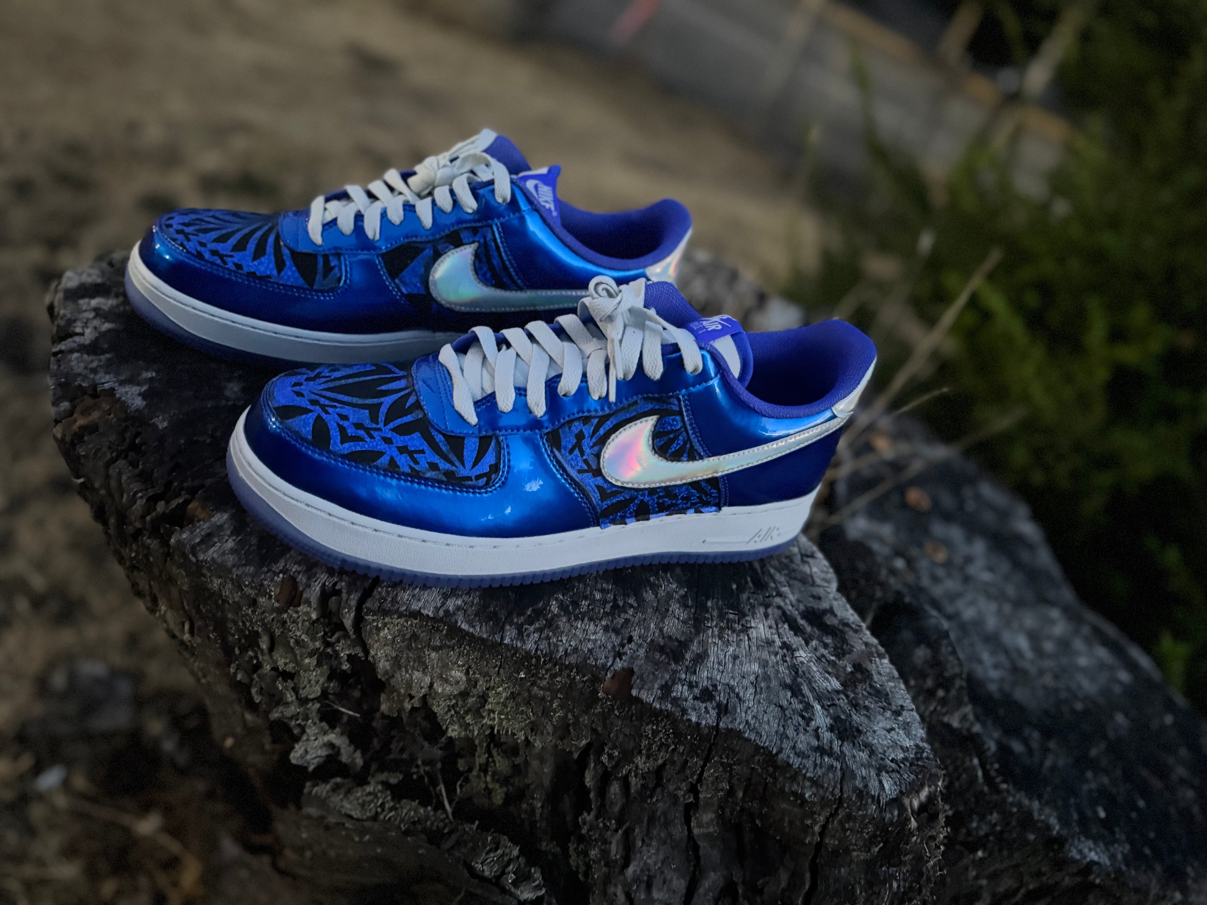 AF1 Shiny Black/Blue Tribal #25 Size 11.5M