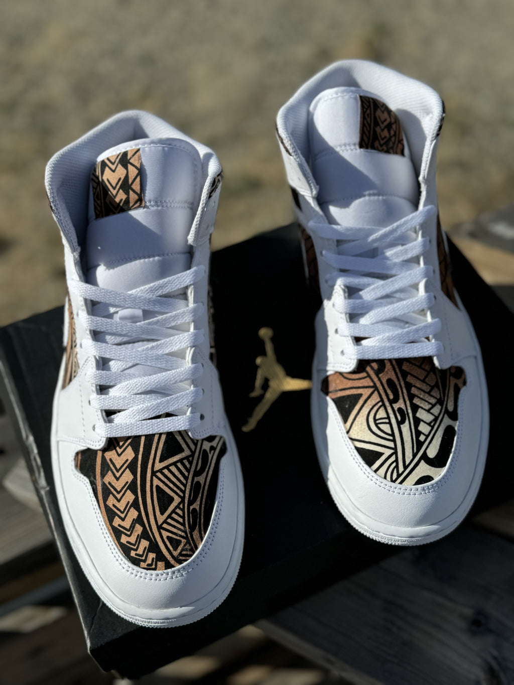 Custom Jordan 1 Mid Brown Tribal Designs RTS