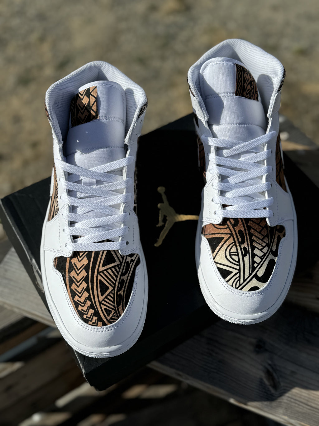 Custom Jordan 1 Mid Brown Tribal Designs RTS