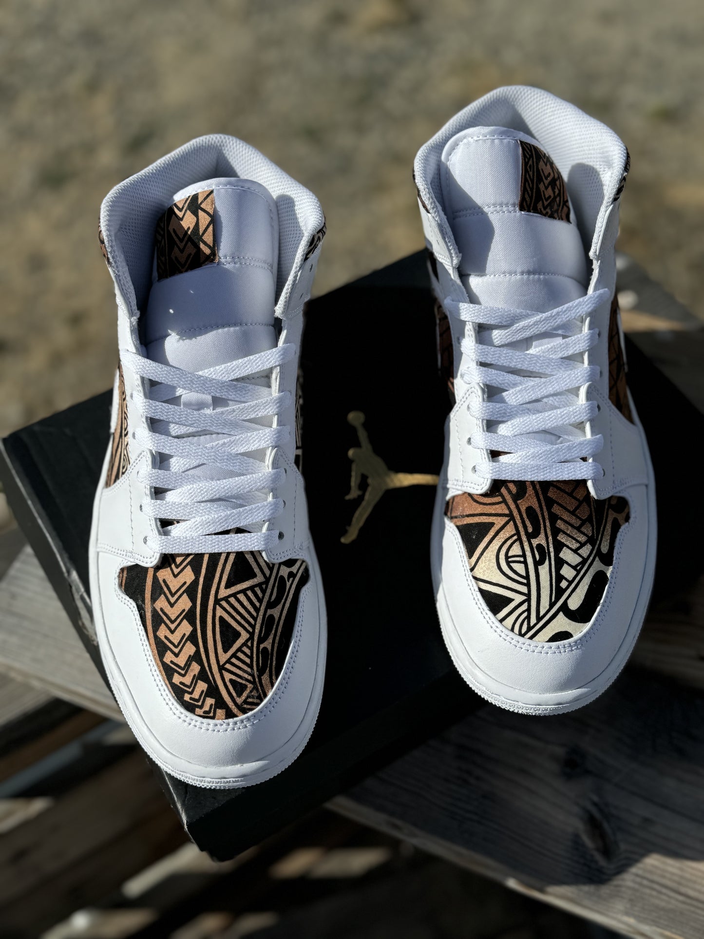 Custom Jordan 1 Mid Brown Tribal Designs RTS
