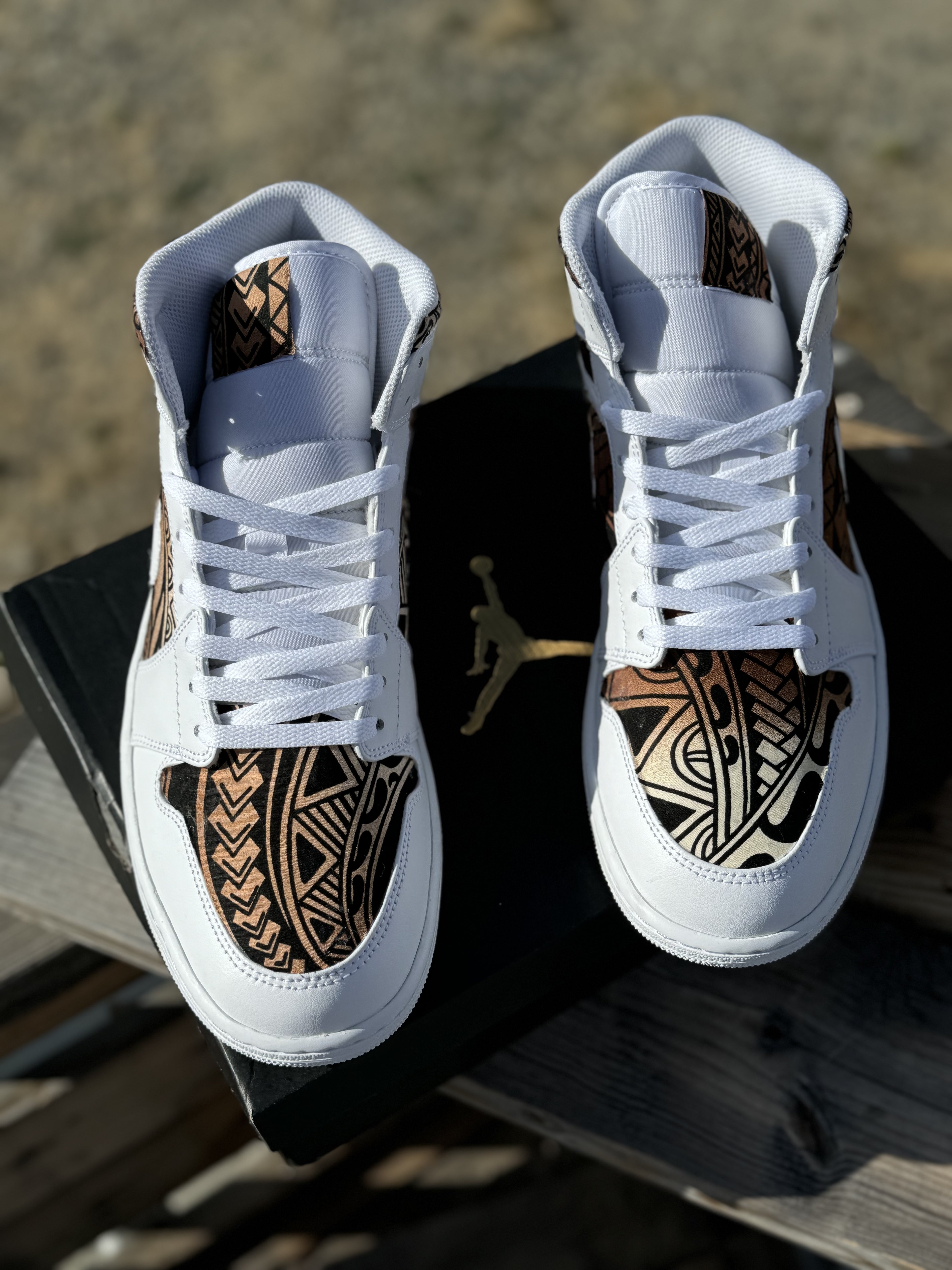 Custom Jordan 1 Mid Brown Tribal Designs RTS