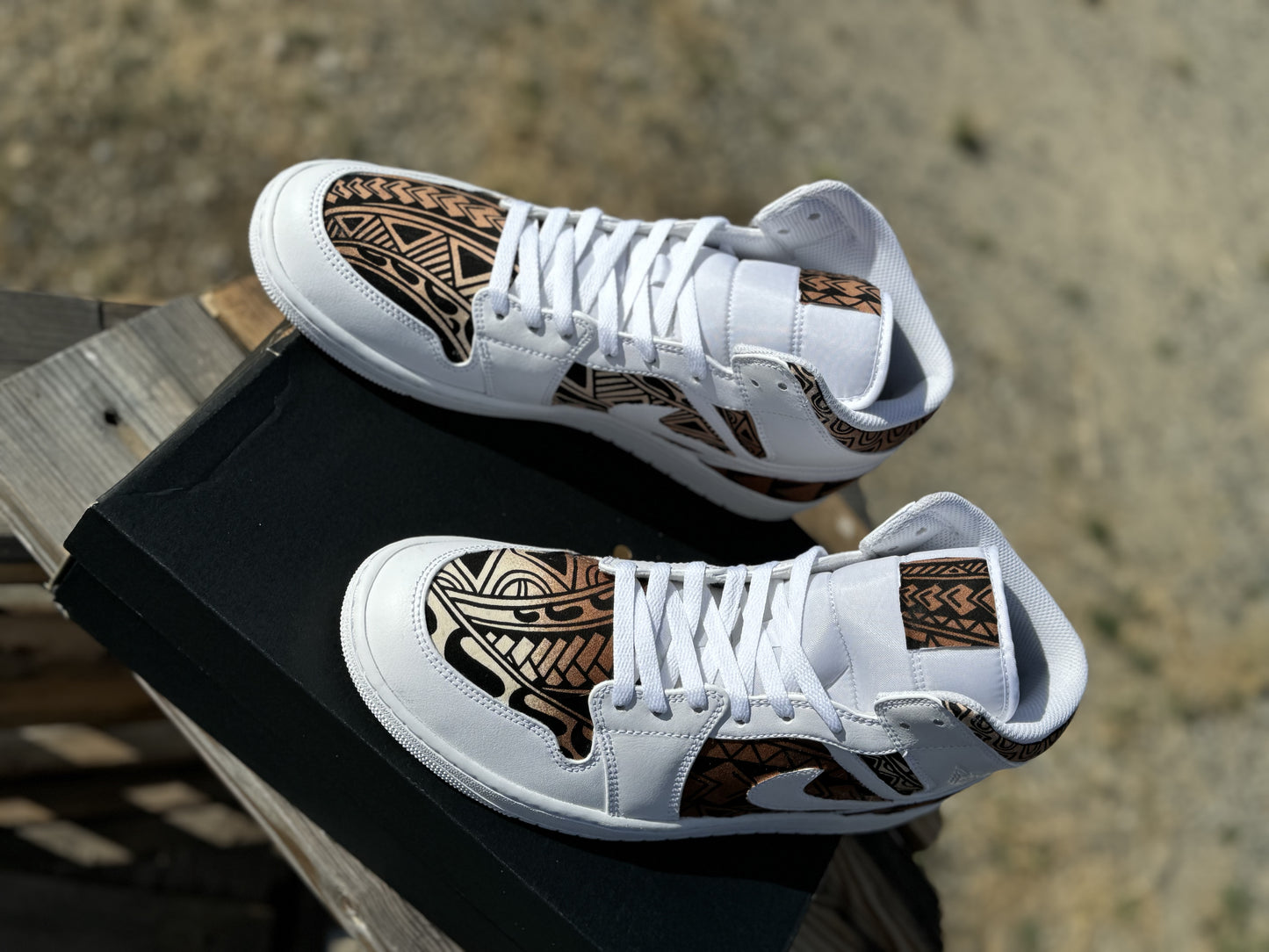 Custom Jordan 1 Mid Brown Tribal Designs RTS