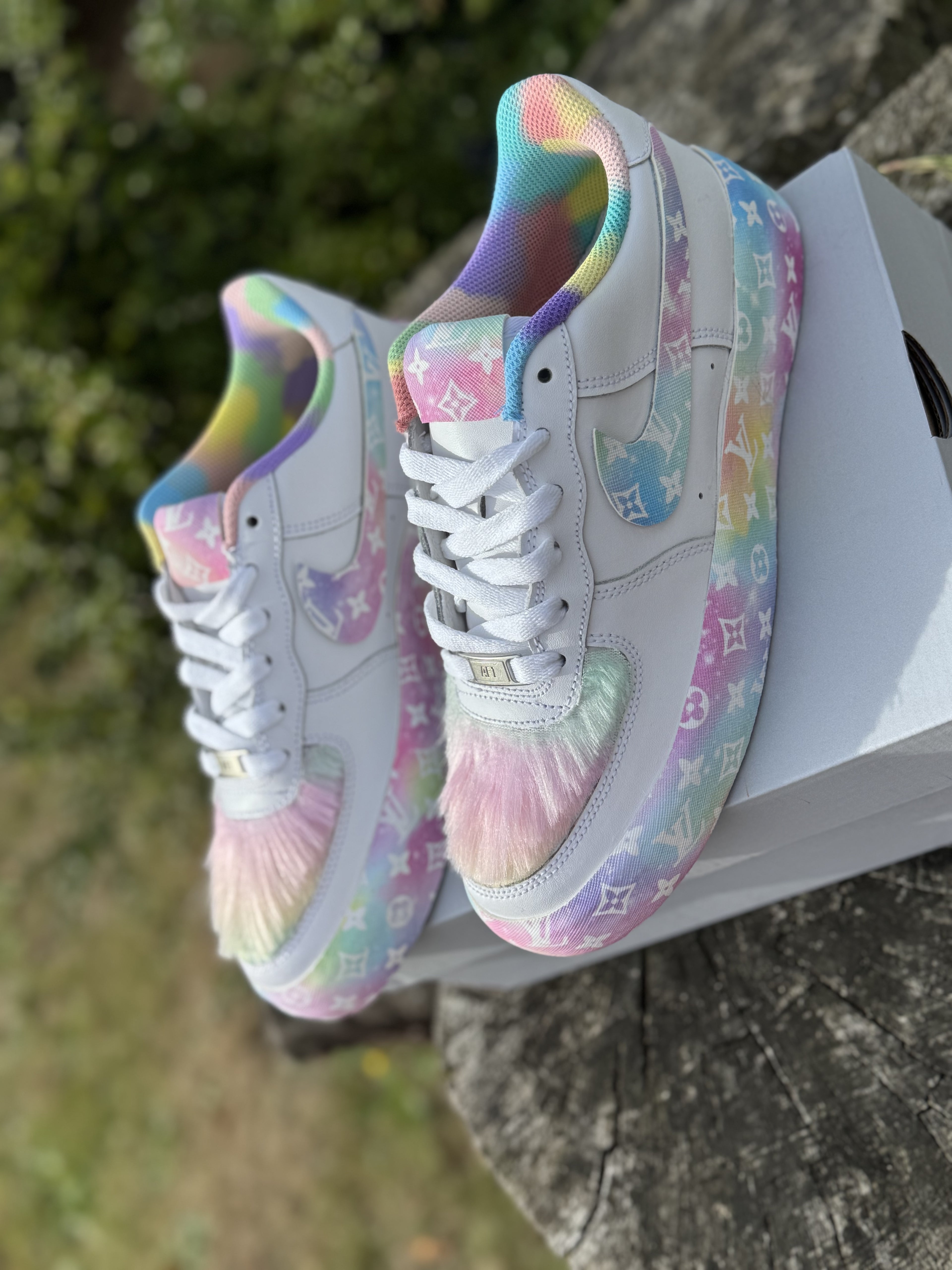 Custom Air Force 1 Pastel LV Ombré w/Fur Designs RTS