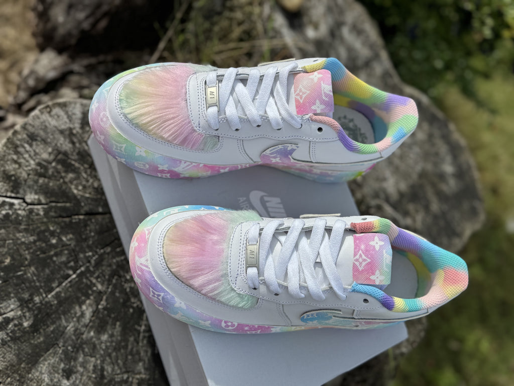 Custom Air Force 1 Pastel LV Ombré w/Fur Designs RTS