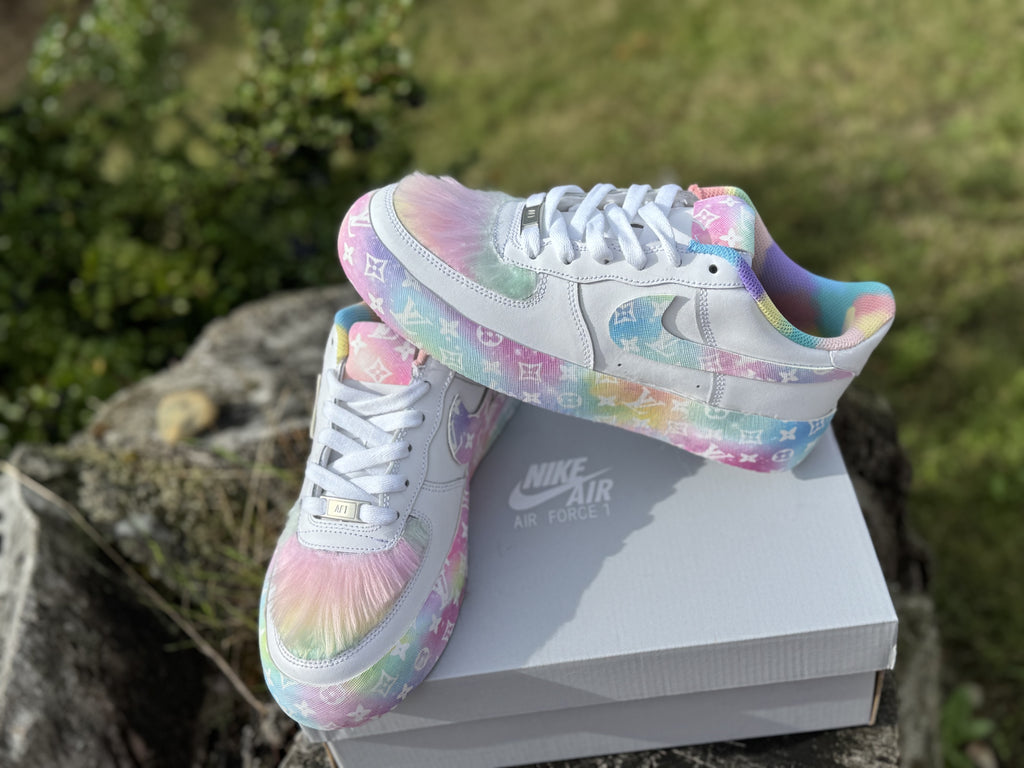 Custom Air Force 1 Pastel LV Ombré w/Fur Designs RTS