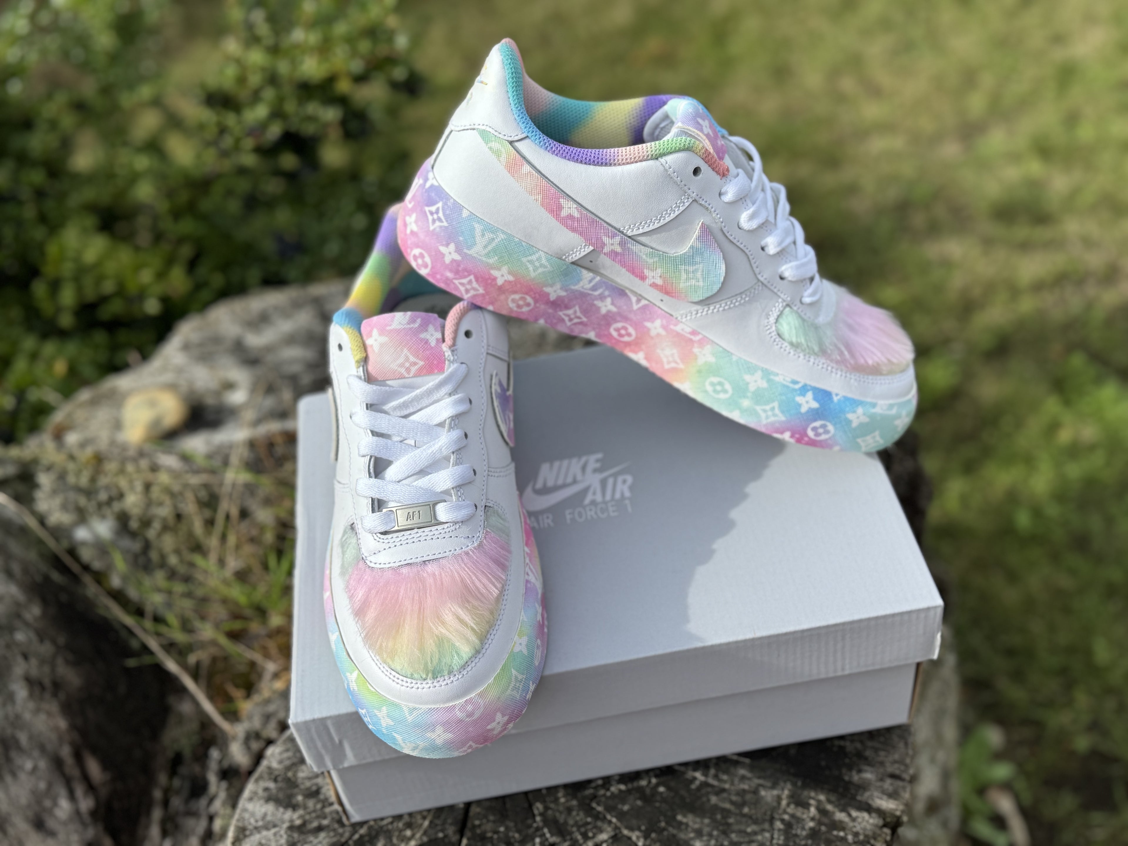 Custom Air Force 1 Pastel LV Ombré w/Fur Designs RTS