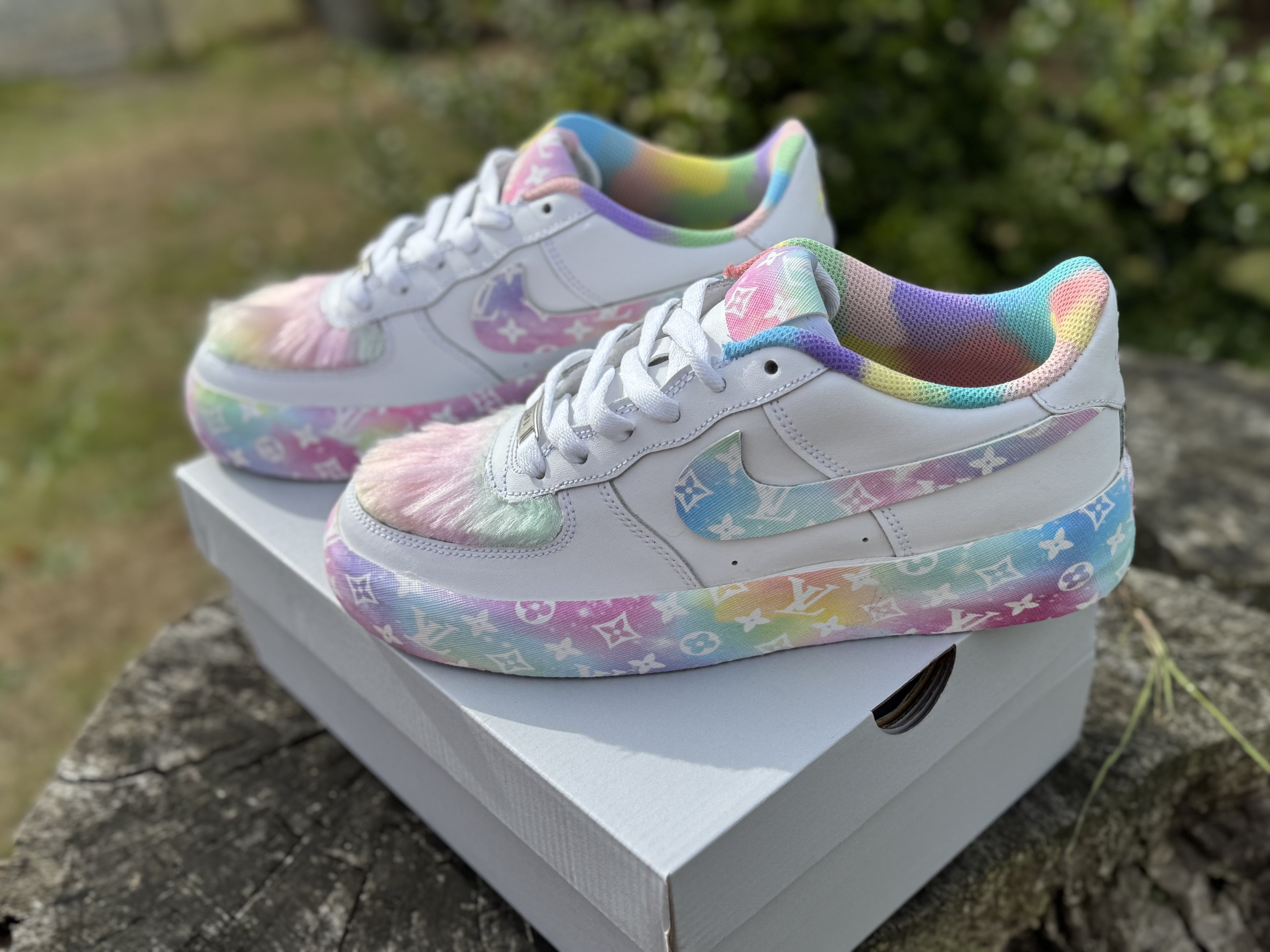 Custom Air Force 1 Pastel LV Ombré w/Fur Designs RTS