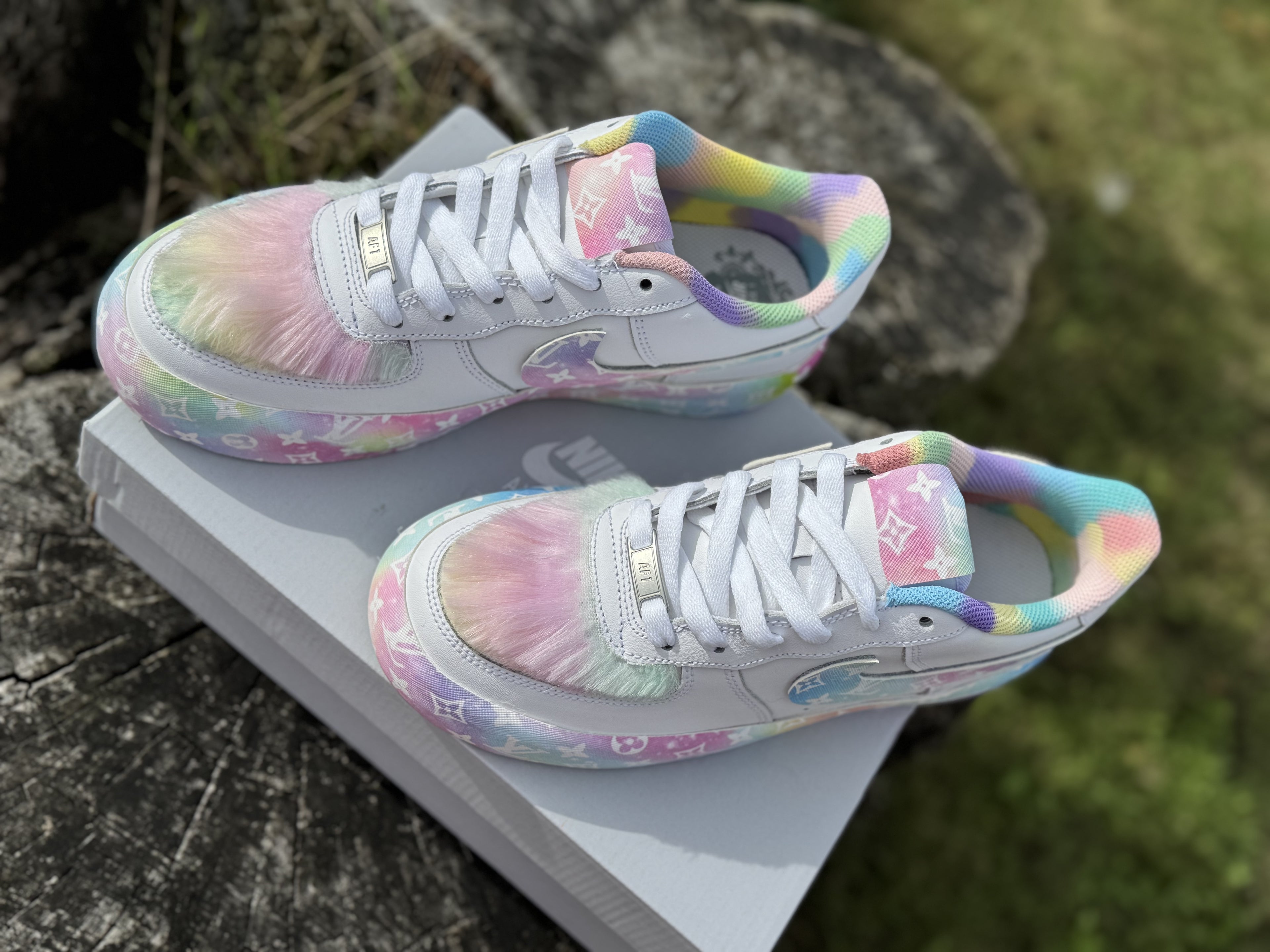 Custom Air Force 1 Pastel LV Ombré w/Fur Designs RTS