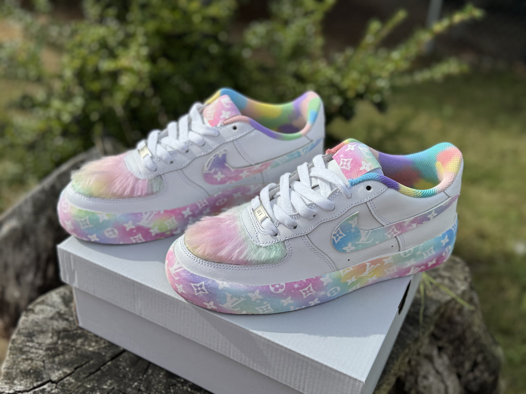 Custom Air Force 1 Pastel LV Ombré w/Fur Designs RTS
