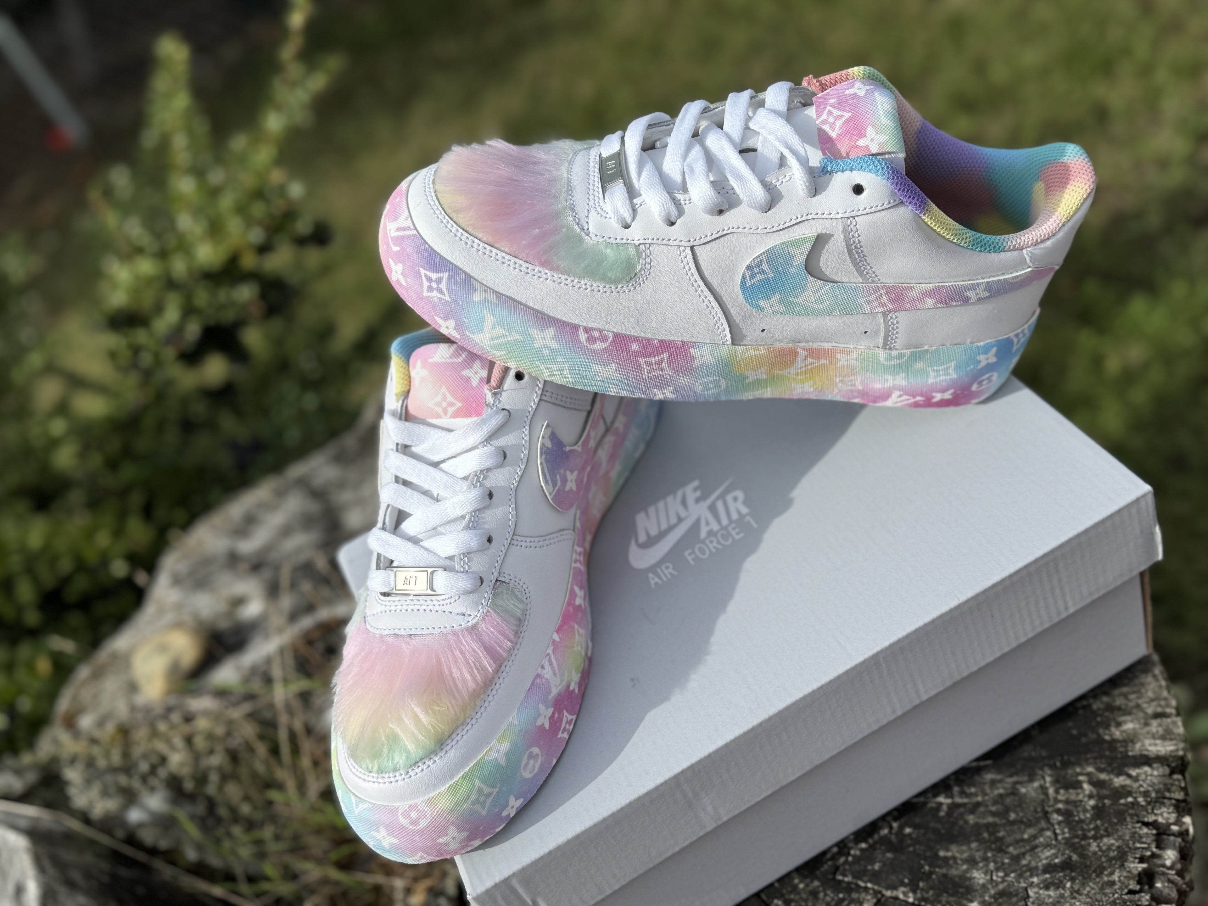 Custom Air Force 1 Pastel LV Ombré w/Fur Designs RTS