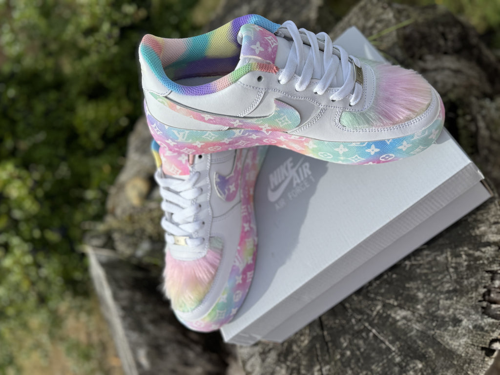 Custom Air Force 1 Pastel LV Ombré w/Fur Designs RTS