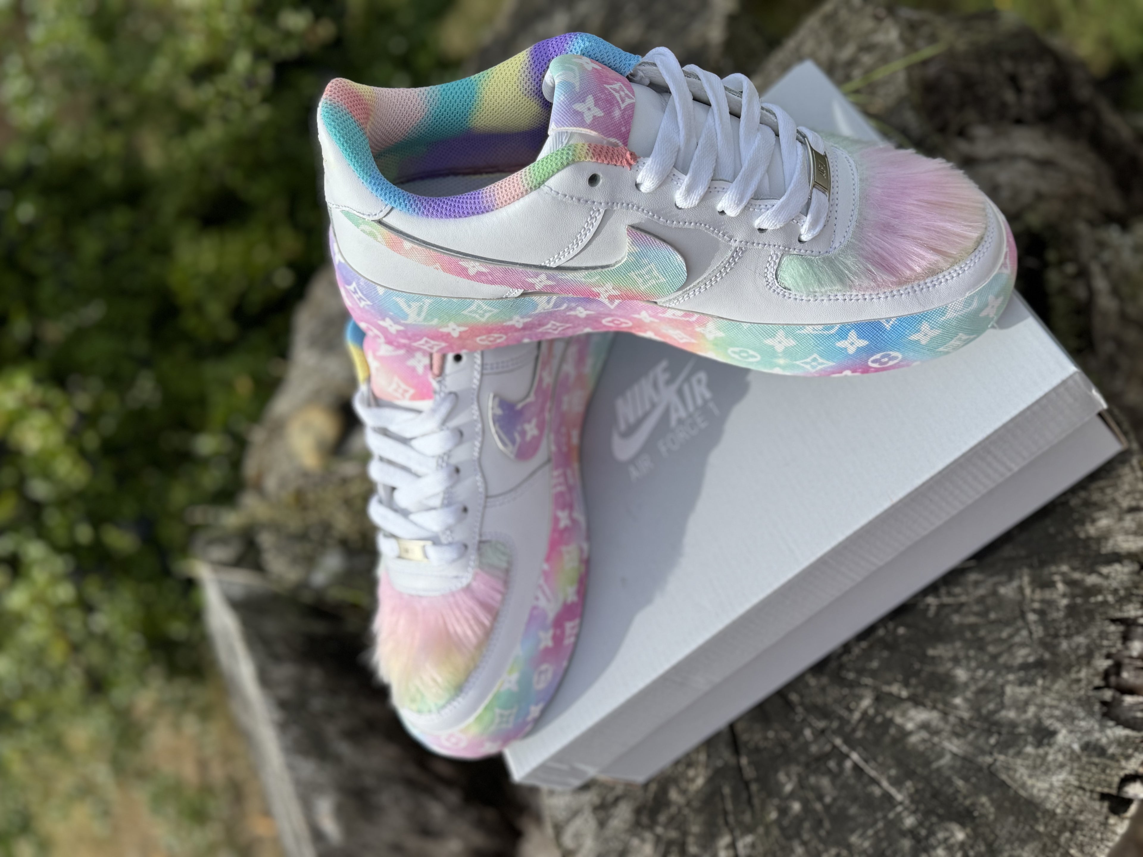 Custom Air Force 1 Pastel LV Ombré w/Fur Designs RTS