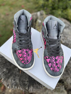 Custom Jordan 1 Mid Pink & Grey Tribal Designs RTS