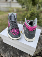 Custom Jordan 1 Mid Pink & Grey Tribal Designs RTS