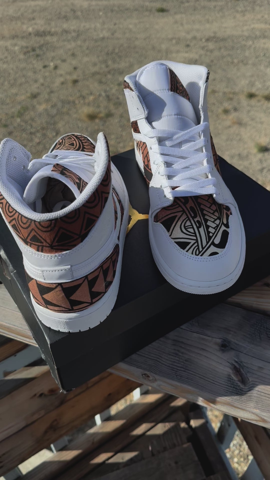Custom Jordan 1 Mid Brown Tribal Designs RTS
